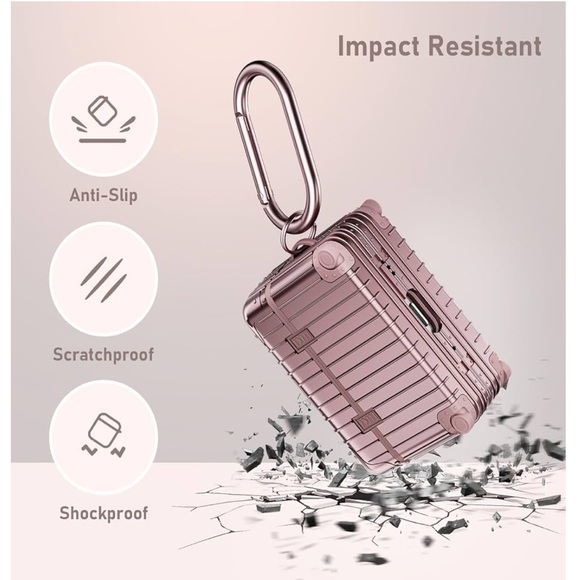 Pink Hard Shell Suitcase with Stickers AirPod Pro case - Picture 3 of 7